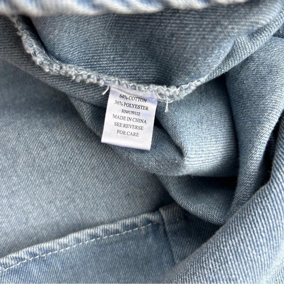 Prairie Cottagecore Denim Cotton Short Sleeved V-Neck Wrap Bust Midi Dress / M - Picture 8 of 10